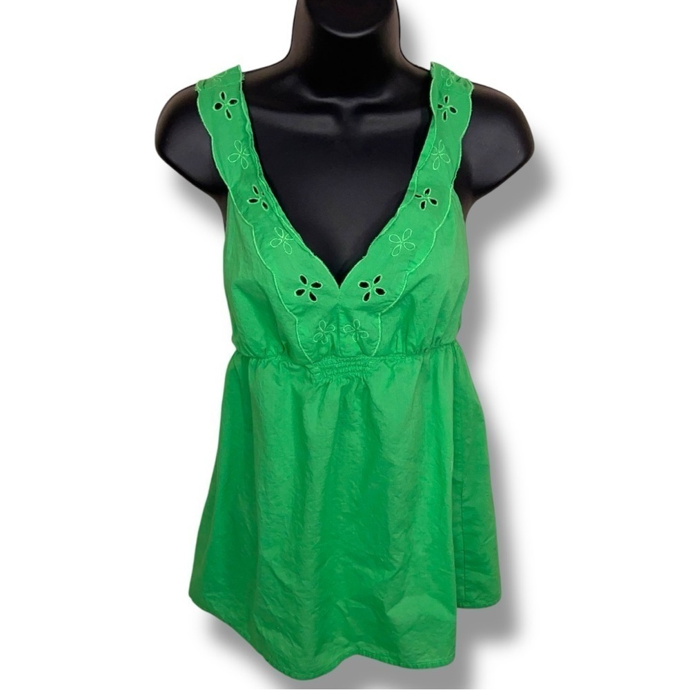 Small Old Navy Green Cotton Sleeveless Top Embroidered Lace Boho Bohemian